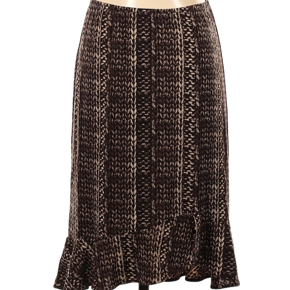 BCBGMAXAZRIA Brown Knit Midi Skirt Ruffle Hem S Whimsigoth Fairycore Vintage Y2K